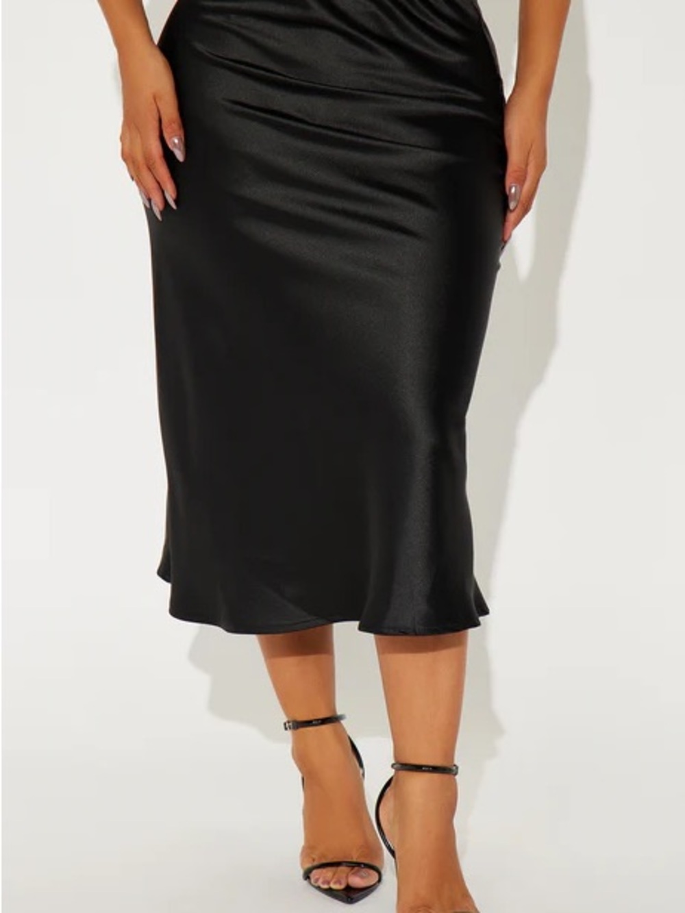 Fashion Nova Black Satin Midi Slip Skirt